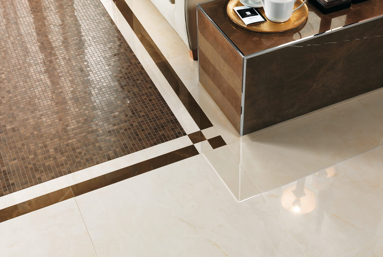 Керамогранит Atlas concorde Marvel Champagne Onyx / Мозаика Bronze Mosaico Lappato / Champagne Lappato Angolo+Listello / Bronze Lappato Angolo+Listello